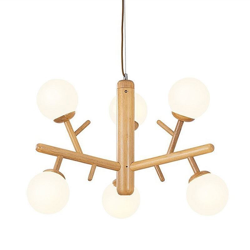 Lampada a sospensione nordica in legno e vetro 3/6 luci E26/E27