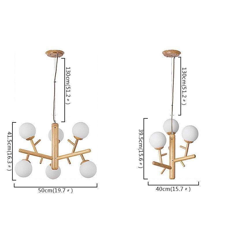 Lampada a sospensione nordica in legno e vetro 3/6 luci E26/E27
