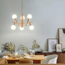 Lampada a sospensione nordica in legno e vetro 3/6 luci E26/E27