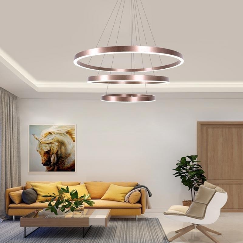 Lampada a sospensione moderna a 3 anelli 80+60+40 cm, nichel spazzolato