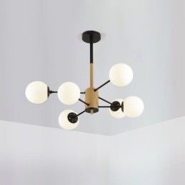 Lampada a sospensione nordica in legno e ferro Magic Bean, paralume in vetro, 6/8/12/16 luci
