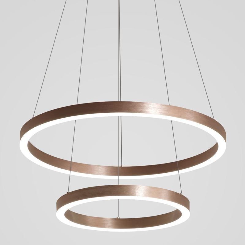 Lampada a sospensione a 2 anelli 60+40 cm nichel spazzolato