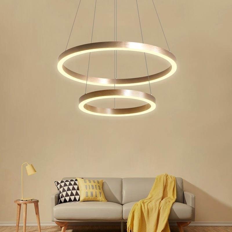 Lampada a sospensione a 2 anelli 60+40 cm nichel spazzolato