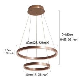 Lampada a sospensione a 2 anelli 60+40 cm nichel spazzolato