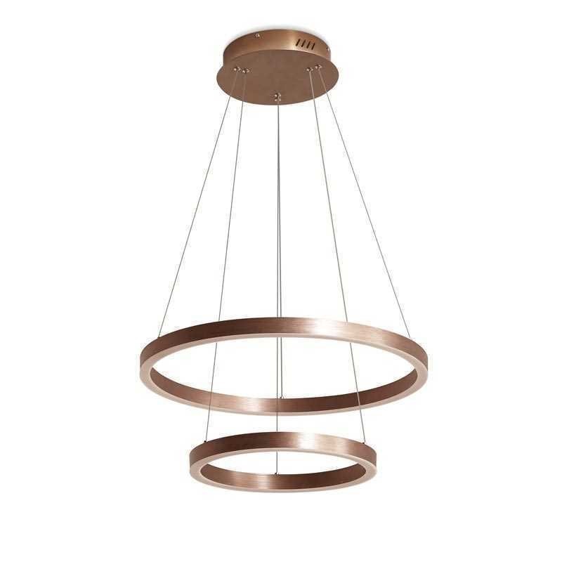 Lampada a sospensione a 2 anelli 60+40 cm nichel spazzolato