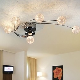 Plafoniera moderna in cristallo argento con 6 luci e lampadine incluse
