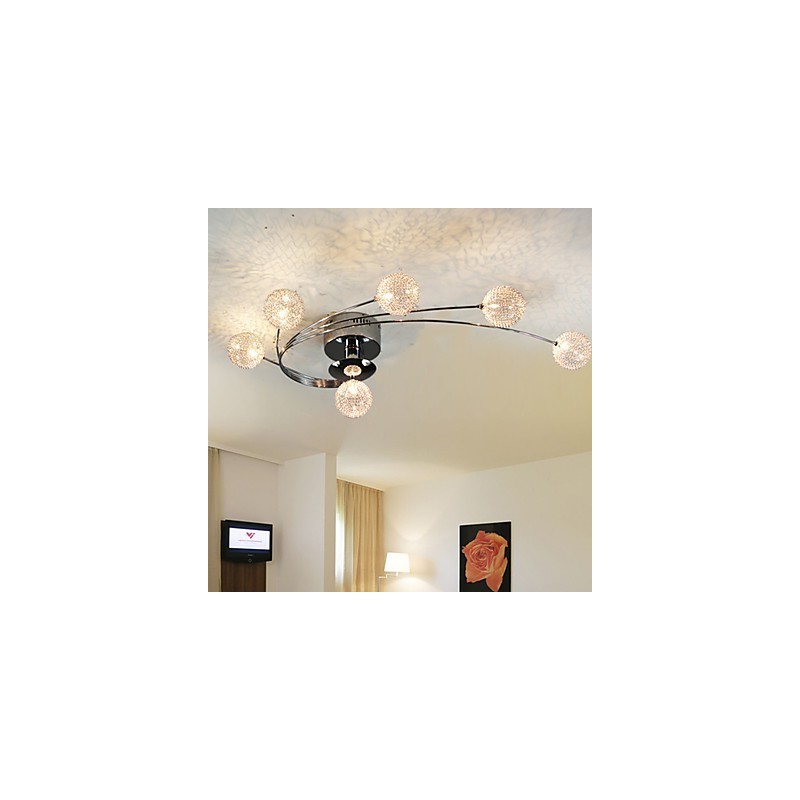 Plafoniera moderna in cristallo argento con 6 luci e lampadine incluse