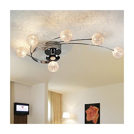 Plafoniera moderna in cristallo argento con 6 luci e lampadine incluse