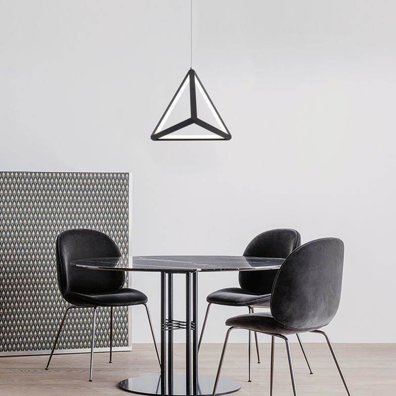 Lampada a sospensione geometrica triangolare nera, LED 30 W, cavo regolabile 100 cm