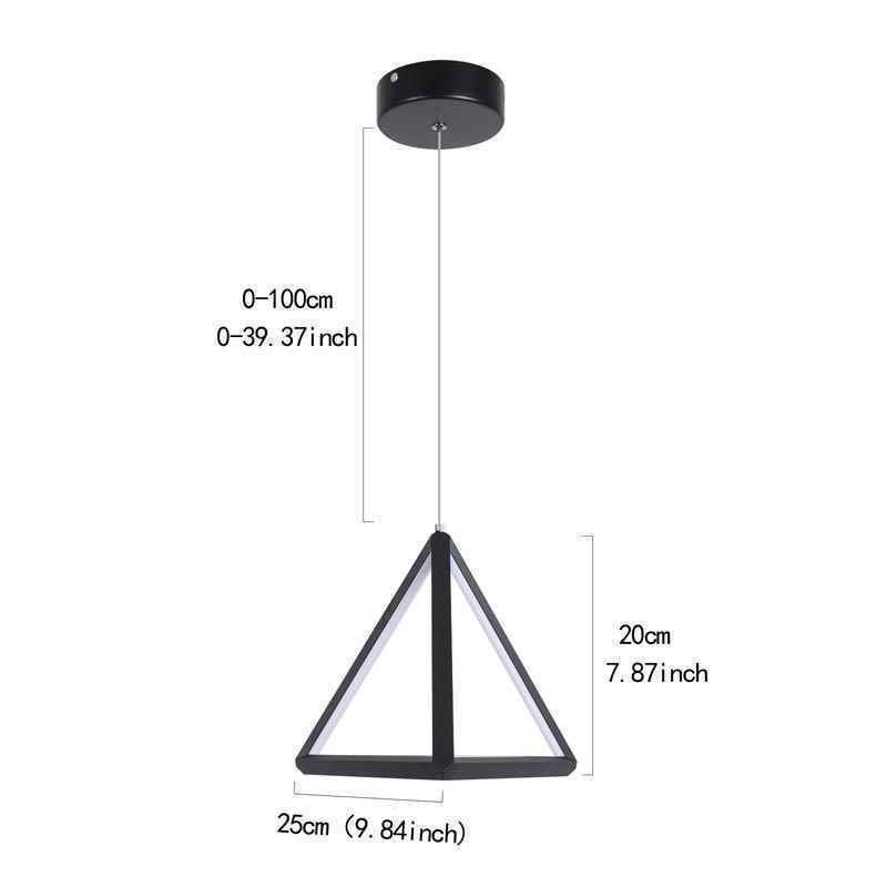 Lampada a sospensione geometrica triangolare nera, LED 30 W, cavo regolabile 100 cm