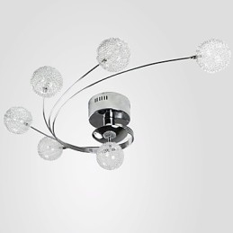 Plafoniera moderna in cristallo argento con 6 luci e lampadine incluse
