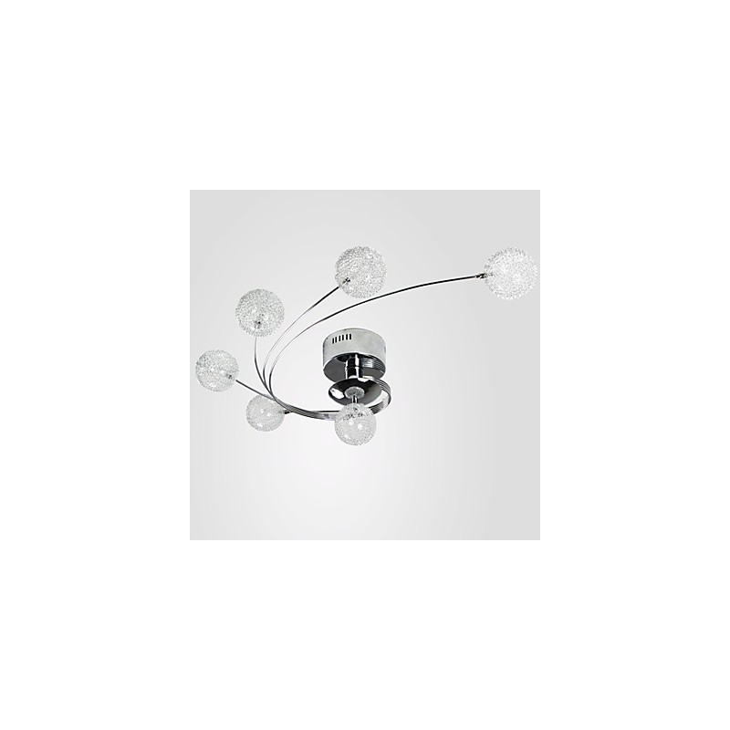 Plafoniera moderna in cristallo argento con 6 luci e lampadine incluse