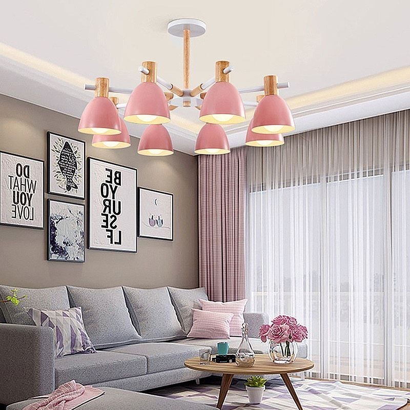 Lampada a sospensione moderna semplice Macaron in legno e ferro
