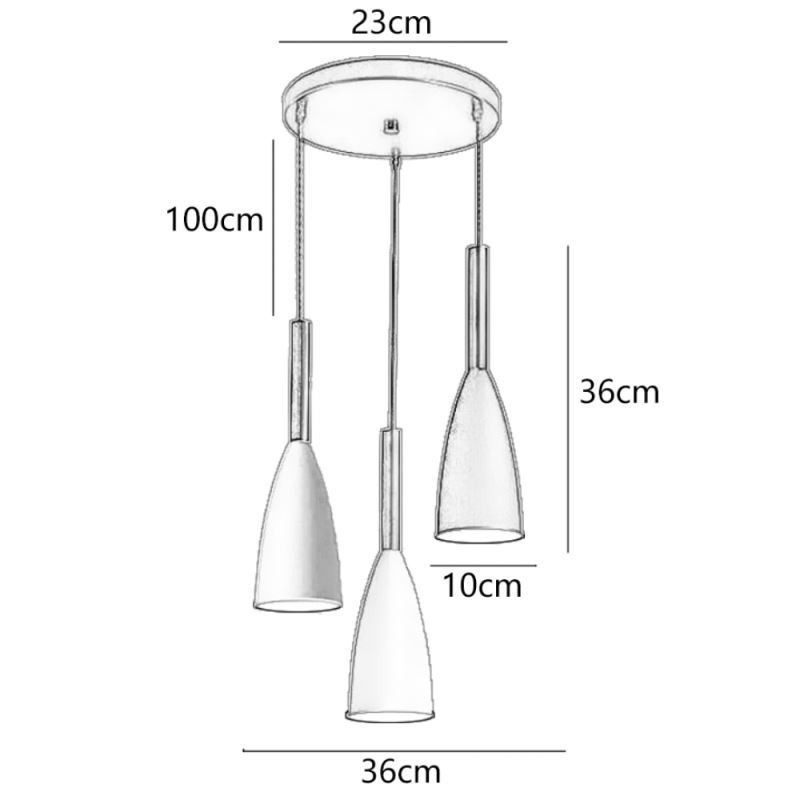 Lampada a sospensione moderna a 3 luci in alluminio, 36 x 36 cm, attacco E26/E27