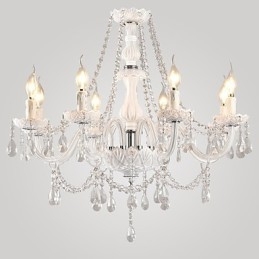 Lampadario moderno in cristallo bianco per soggiorno, 8 luci