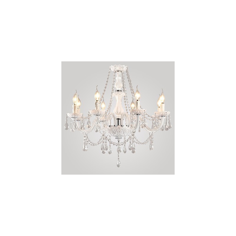 Lampadario moderno in cristallo bianco per soggiorno, 8 luci