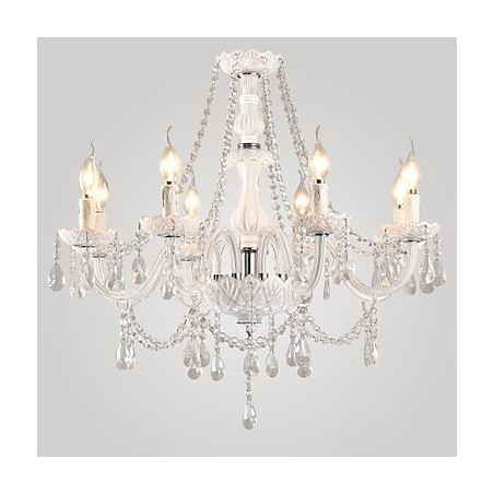 Lampadario moderno in cristallo bianco per soggiorno, 8 luci
