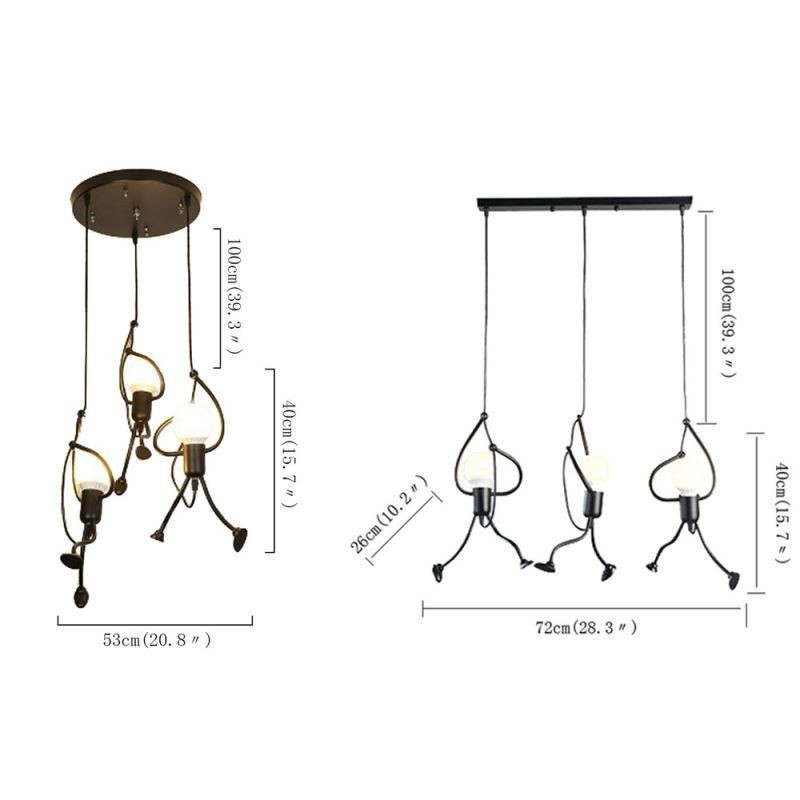 Lampada a sospensione moderna a forma di omino, 3 luci, E26/E27