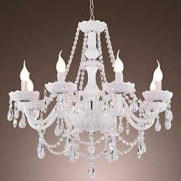 Lampadario moderno in cristallo bianco per soggiorno, 8 luci