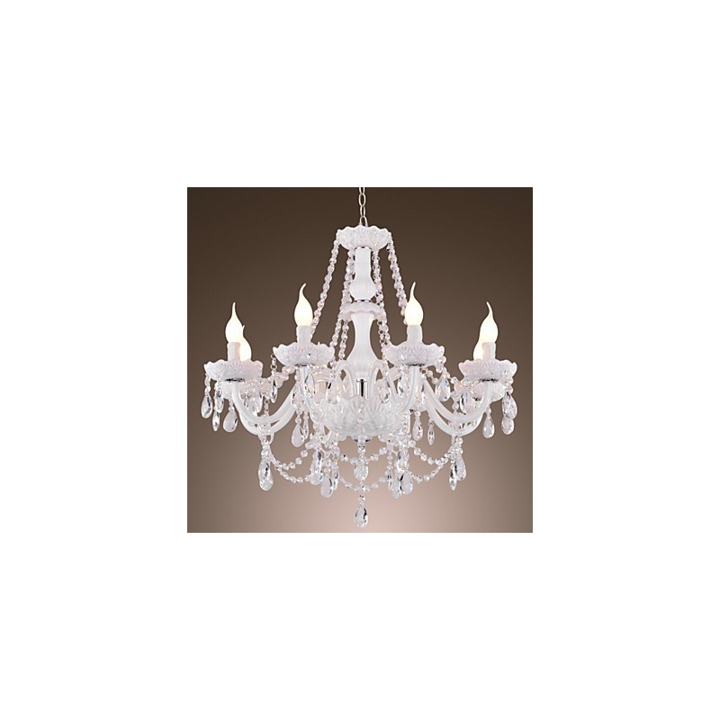 Lampadario moderno in cristallo bianco per soggiorno, 8 luci