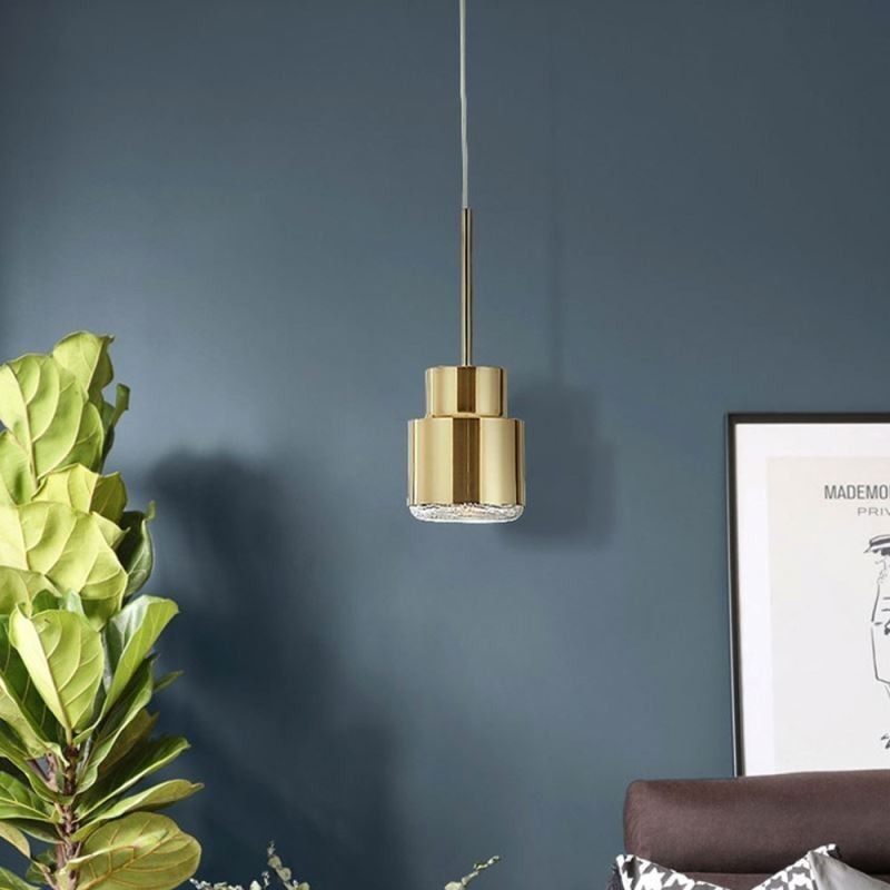 Lampada a sospensione in vetro postmoderna cilindrica dorata