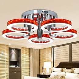 Lampadario a filo moderno in acrilico rosso con 5 luci finitura cromata