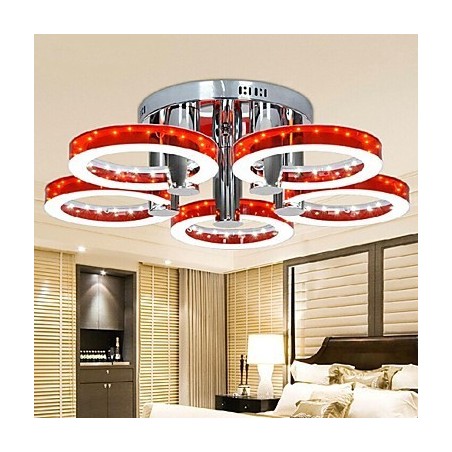 Lampadario a filo moderno in acrilico rosso con 5 luci finitura cromata