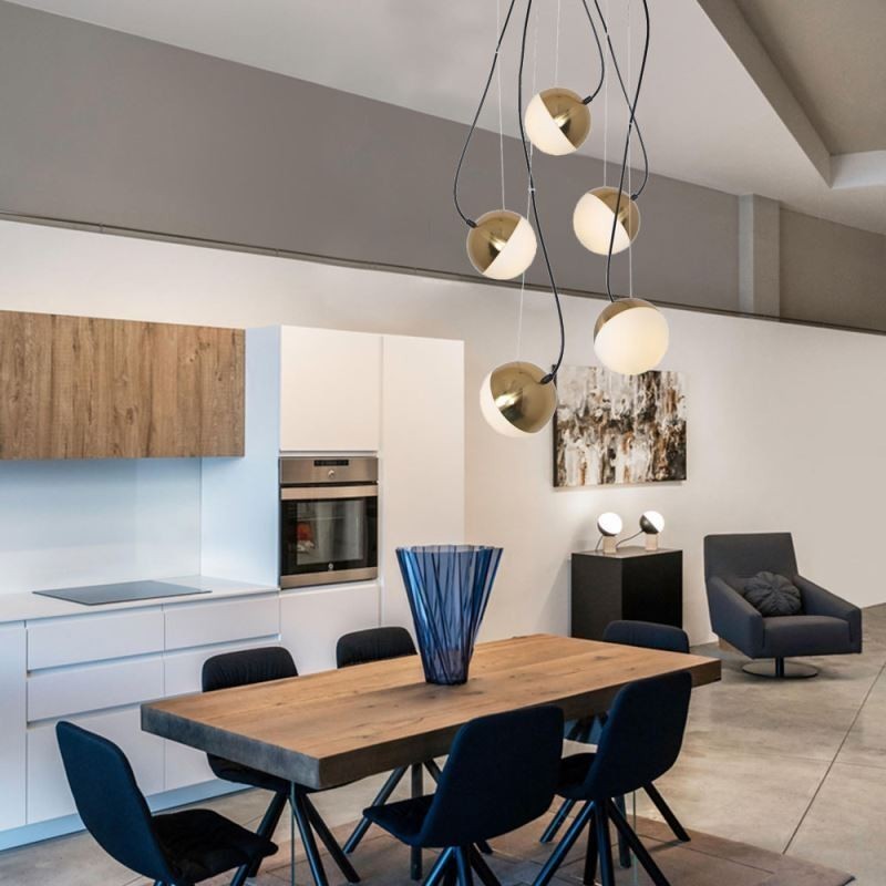Lampada a sospensione nordica a grappolo a cerchio creativo 5 luci E26/E27