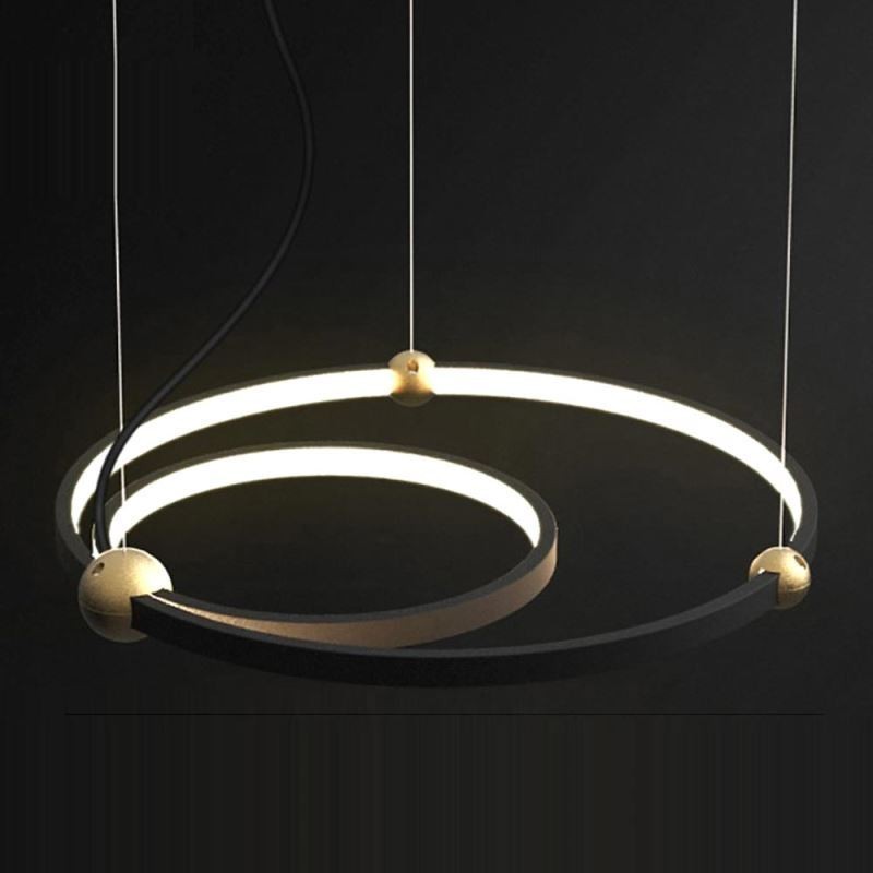 Lampada a sospensione nera Circle a 2 anelli LED