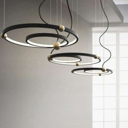 Lampada a sospensione nera Circle a 2 anelli LED