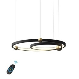 Lampada a sospensione nera Circle a 2 anelli LED