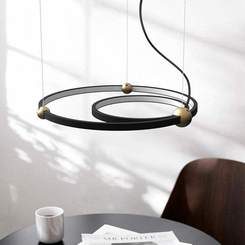 Lampada a sospensione nera Circle a 2 anelli LED