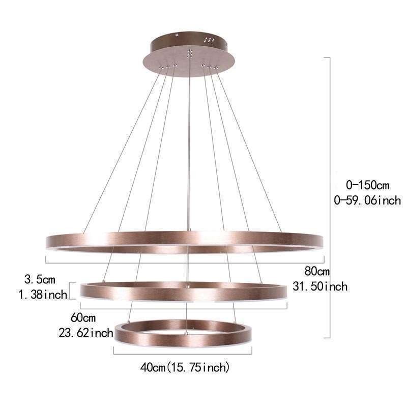 Lampada a sospensione moderna 3 anelli 80+60+40 cm nichel spazzolato