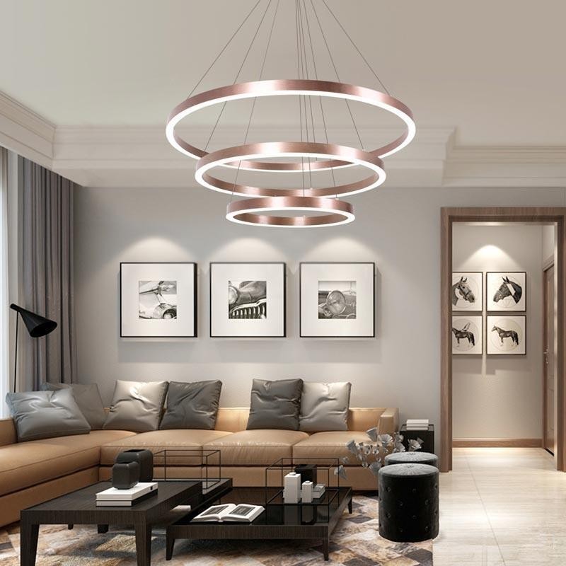 Lampada a sospensione moderna 3 anelli 80+60+40 cm nichel spazzolato