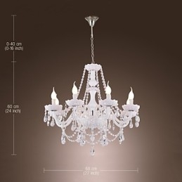 Lampadario moderno in cristallo bianco per soggiorno, 8 luci
