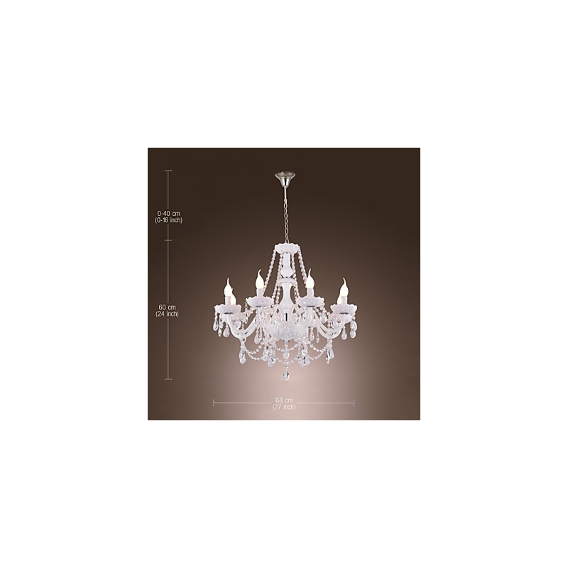 Lampadario moderno in cristallo bianco per soggiorno, 8 luci