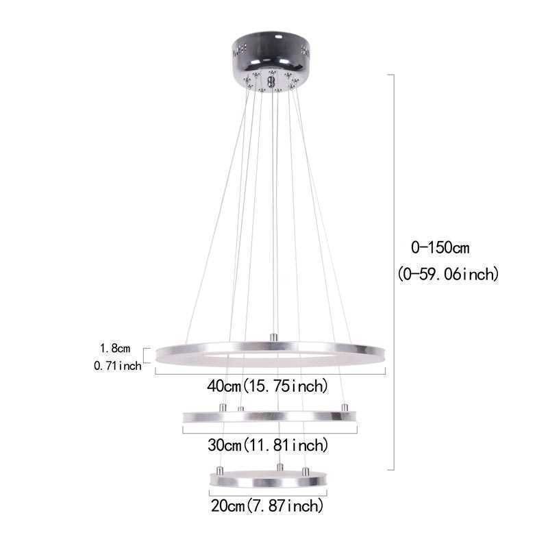 Lampada a sospensione moderna in acrilico a 3 anelli 40+30+20 cm