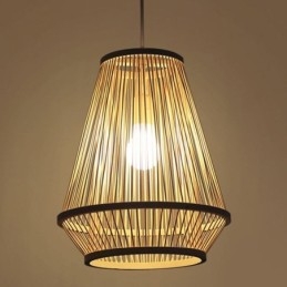 Lampada a sospensione in bambù intrecciato da comodino
