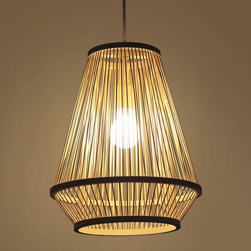 Lampada a sospensione in bambù intrecciato da comodino