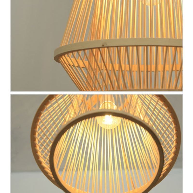 Lampada a sospensione in bambù intrecciato da comodino