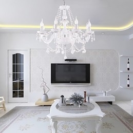 Lampadario moderno in cristallo bianco per soggiorno, 8 luci