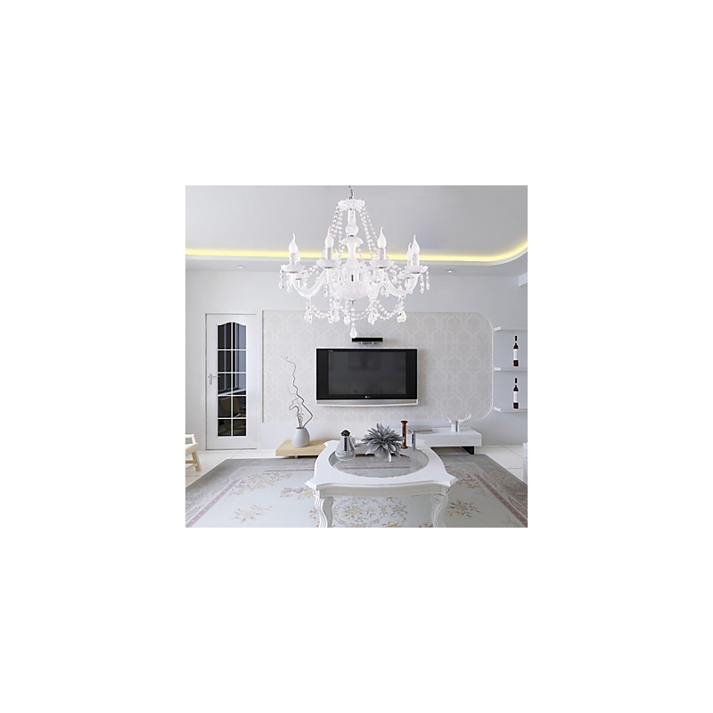 Lampadario moderno in cristallo bianco per soggiorno, 8 luci