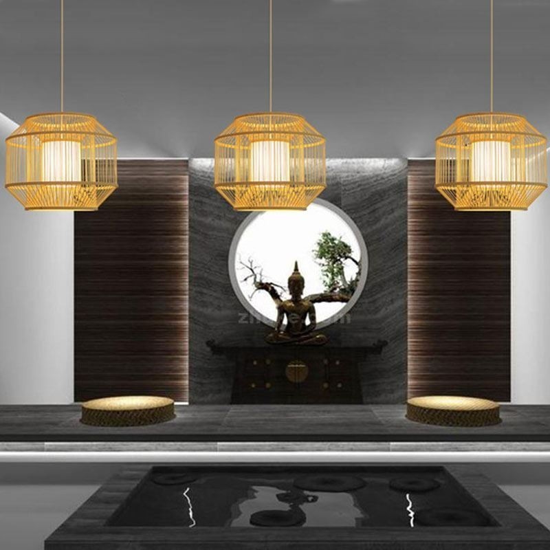 Lampada a sospensione in bambù stile giapponese moderna e semplice, tessuta a mano