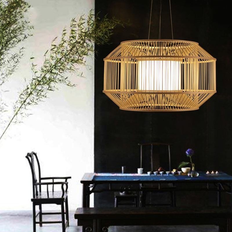Lampada a sospensione in bambù stile giapponese moderna e semplice, tessuta a mano