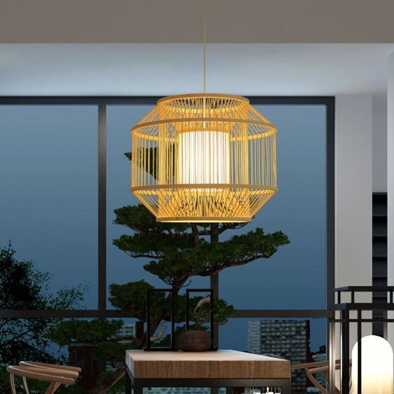 Lampada a sospensione in bambù stile giapponese moderna e semplice, tessuta a mano