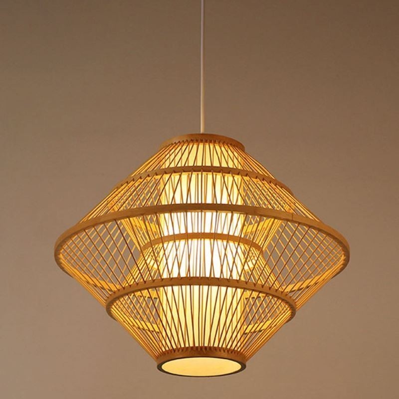 Lampada a sospensione in bambù design giroscopico