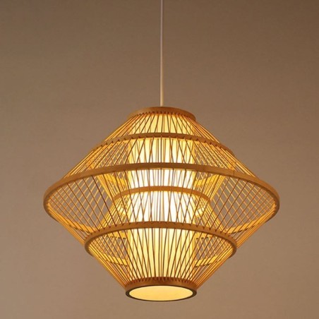 Lampada a sospensione in bambù design giroscopico