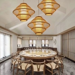 Lampada a sospensione in bambù design giroscopico