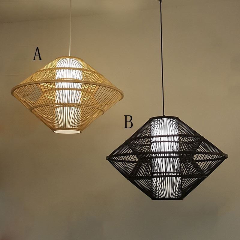 Lampada a sospensione in bambù design giroscopico