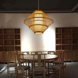 Lampada a sospensione in bambù design giroscopico